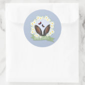 Happy Paaster Bunny Ears Daisies Wreath Ronde Sticker (Tas)