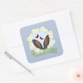 Happy Paaster Bunny Ears Daisies Wreath Vierkante Sticker (Envelop)