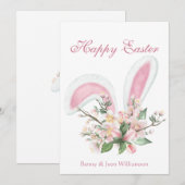 Happy Paaster Bunny Ears Floral Greeting Feestdagenkaart (Voorkant / Achterkant)