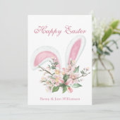 Happy Paaster Bunny Ears Floral Greeting Feestdagenkaart (Staand voorkant)