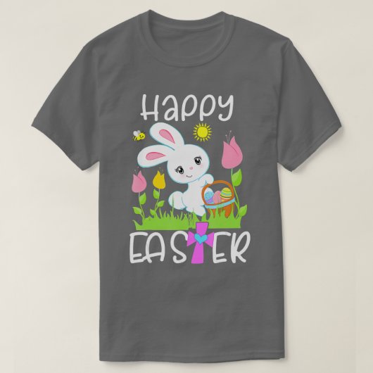 Happy Paaster Bunny Egg Basket Honeybee Flower Chr T-shirt (Design voorkant)