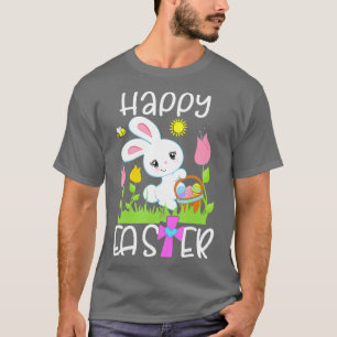 Happy Paaster Bunny Egg Basket Honeybee Flower Chr T-shirt
