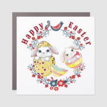 Happy Paaster Bunny Egg Floral Wreath Bird
