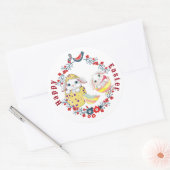 Happy Paaster Bunny Egg Floral Wreath Bird Ronde Sticker (Envelop)