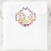 Happy Paaster Bunny Egg Floral Wreath Bird Ronde Sticker (Tas)