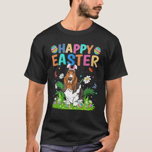 Happy Paaster Bunny Egg Funny Basset Hound Dog Eas T-shirt (Voorkant)