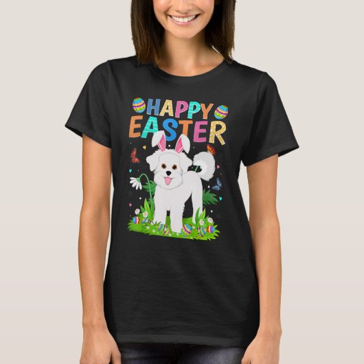 Happy paaster Bunny Egg Funny Bichon Frise Dog Eas T-shirt (Voorkant)