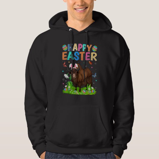 Happy Paaster Bunny Egg Funny Bison Paaszondag Hoodie (Voorkant)