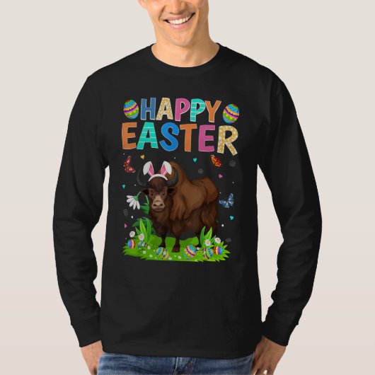 Happy Paaster Bunny Egg Funny Bison Paaszondag T-shirt (Voorkant)