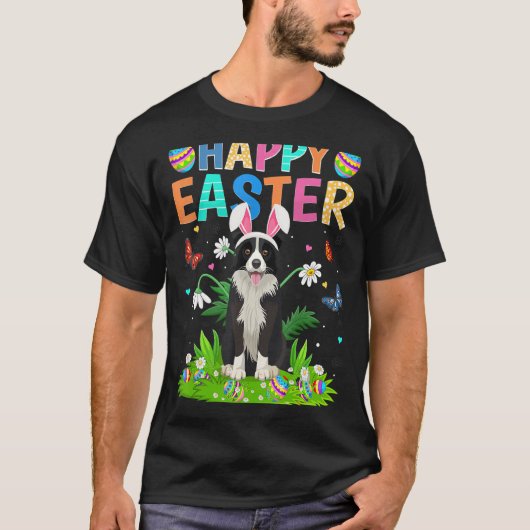 Happy Paaster Bunny Egg Funny Border Collie Dog Ea T-shirt (Voorkant)