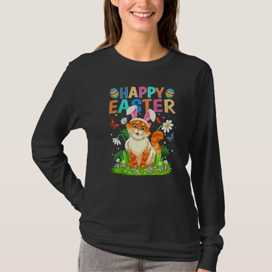 Happy Paaster Bunny Egg Funny Cat Paaszondag T-shirt (Voorkant)
