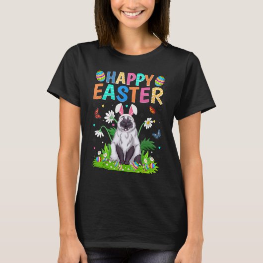 Happy Paaster Bunny Egg Funny Himalayan Cat Easter T-shirt (Voorkant)