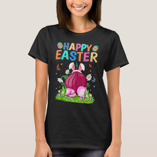 Happy Paaster Bunny Egg Funny Onions Paaszondag T-shirt (Voorkant)