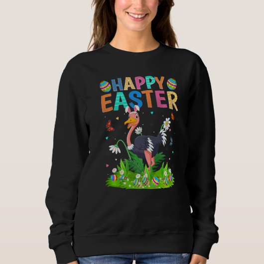 Happy Paaster Bunny Egg Funny Ostrich Bird Easter Trui (Voorkant)