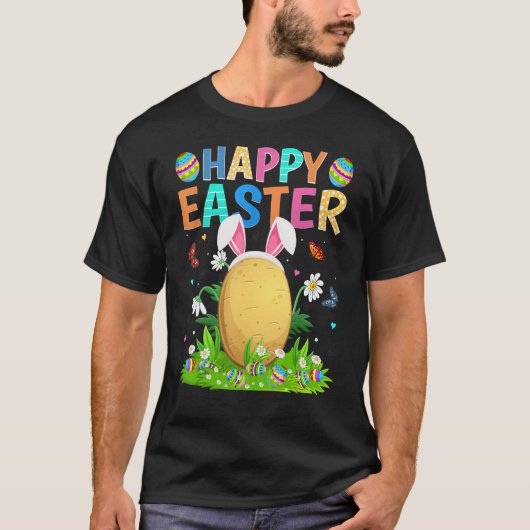 Happy Paaster Bunny Egg Funny Potato Paaszondag T-shirt (Voorkant)