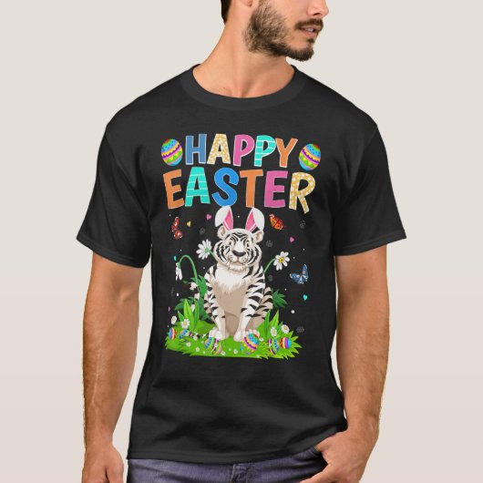 Happy Paaster Bunny Egg Funny White Tiger Easter S T-shirt (Voorkant)
