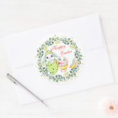 Happy Paaster Bunny Egg Green Wreath Foliage Ronde Sticker (Envelop)