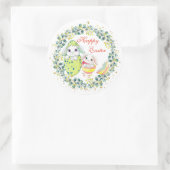 Happy Paaster Bunny Egg Green Wreath Foliage Ronde Sticker (Tas)