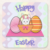 Happy Paaster Bunny Eggs Basket Cute Easter Kartonnen Onderzetters (Voorkant)