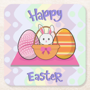 Happy Paaster Bunny Eggs Basket Cute Easter Kartonnen Onderzetters