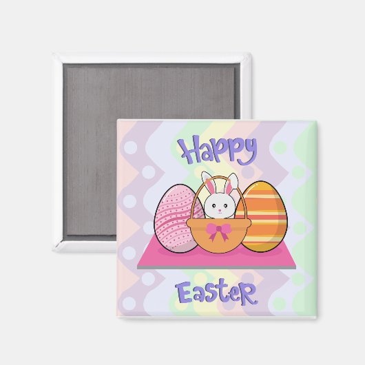 Happy Paaster Bunny Eggs Basket Cute Easter Magneet (Voorkant / Achterkant)