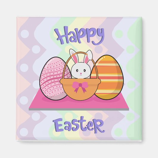 Happy Paaster Bunny Eggs Basket Cute Easter Magneet (Voorkant)