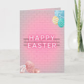 Happy Paaster Bunny Eggs Pink Neon Sign Kaart (Voorkant)