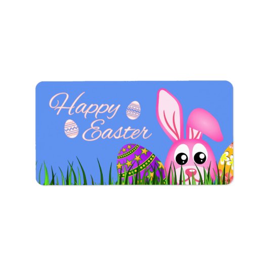 Happy Paaster Bunny en Eggs in Grass Medium Labels (Voorkant)
