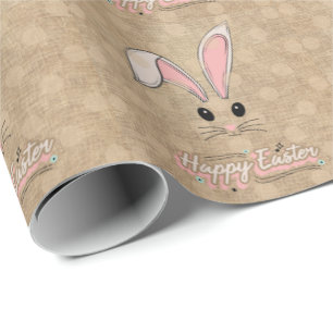 Happy Paaster Bunny Face Neutral Polka Dots Cadeaupapier
