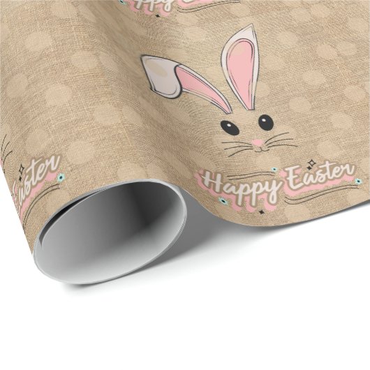 Happy Paaster Bunny Face Neutral Polka Dots Cadeaupapier (Rol Hoek)