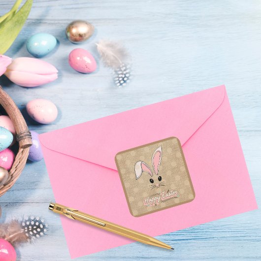 Happy Paaster Bunny Face Neutral Polka Dots Vierkante Sticker