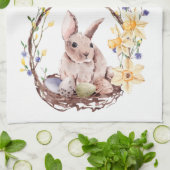 Happy Paaster Bunny Floral Wreath Kitchen Towel Theedoek (Gevouwen)