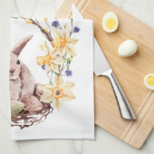 Happy Paaster Bunny Floral Wreath Kitchen Towel Theedoek (Quarter Fold)