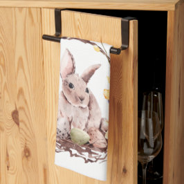 Happy Paaster Bunny Floral Wreath Kitchen Towel Theedoek