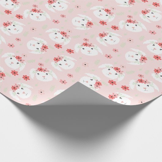 Happy Paaster Bunny Flower Crown Pink Cadeaupapier (Hoek)