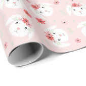 Happy Paaster Bunny Flower Crown Pink Cadeaupapier (Rol Hoek)