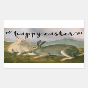 Happy Paaster Bunny Hare Couple Waterverf Vintage Rechthoekige Sticker