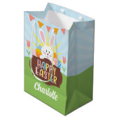 Happy Paaster Bunny Holiday Colorful Eggs Kind Medium Cadeauzakje (Voorkant Gekanteld)