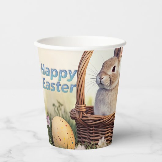 Happy Paaster Bunny in een mand Papieren Bekers (Voorkant)