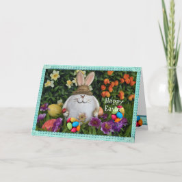 Happy Paaster Bunny in Garden met Easter Feestdagen Kaart
