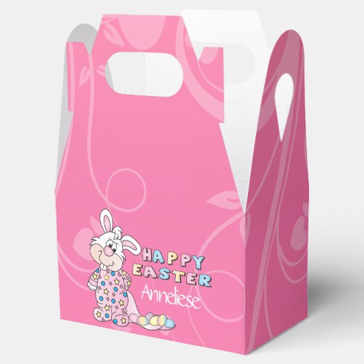Happy Paaster Bunny in  roze voordestdoos Bedankdoosjes