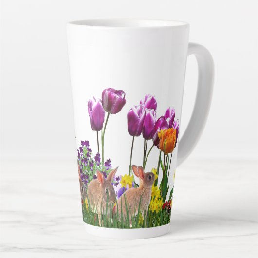 Happy Paaster Bunny in Tulip Garden Latte Mok (Rechterhoek)
