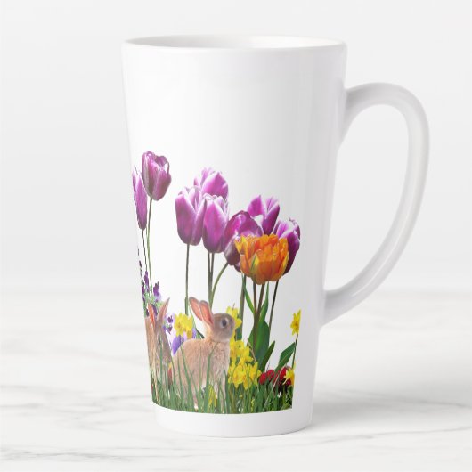 Happy Paaster Bunny in Tulip Garden Latte Mok (Rechts)
