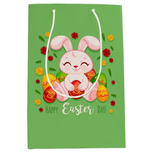 Happy Paaster Bunny Medium Gift Bag Medium Cadeauzakje (Voorkant)