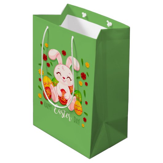 Happy Paaster Bunny Medium Gift Bag Medium Cadeauzakje (Achterkant Gekanteld)