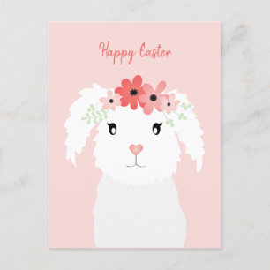 Happy Paaster Bunny met bloeiende kroon Briefkaart
