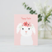 Happy Paaster Bunny met bloeiende kroon Briefkaart (Staand voorkant)