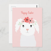 Happy Paaster Bunny met bloeiende kroon Briefkaart (Voorkant / Achterkant)