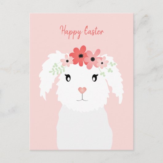 Happy Paaster Bunny met bloeiende kroon Briefkaart (Voorkant)
