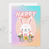 Happy Paaster Bunny met Flowers Editable Feestdagenkaart (Voorkant / Achterkant)